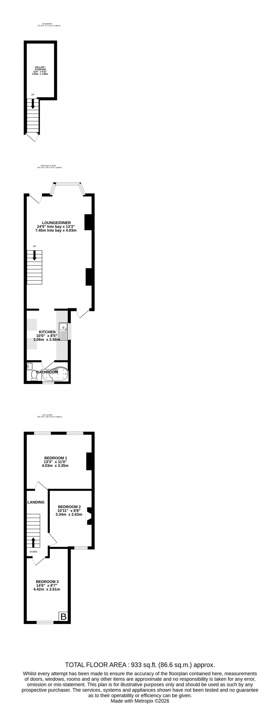 Floorplan for Burnt Oak Terrace, Gillingham, Kent ME7 1DR
